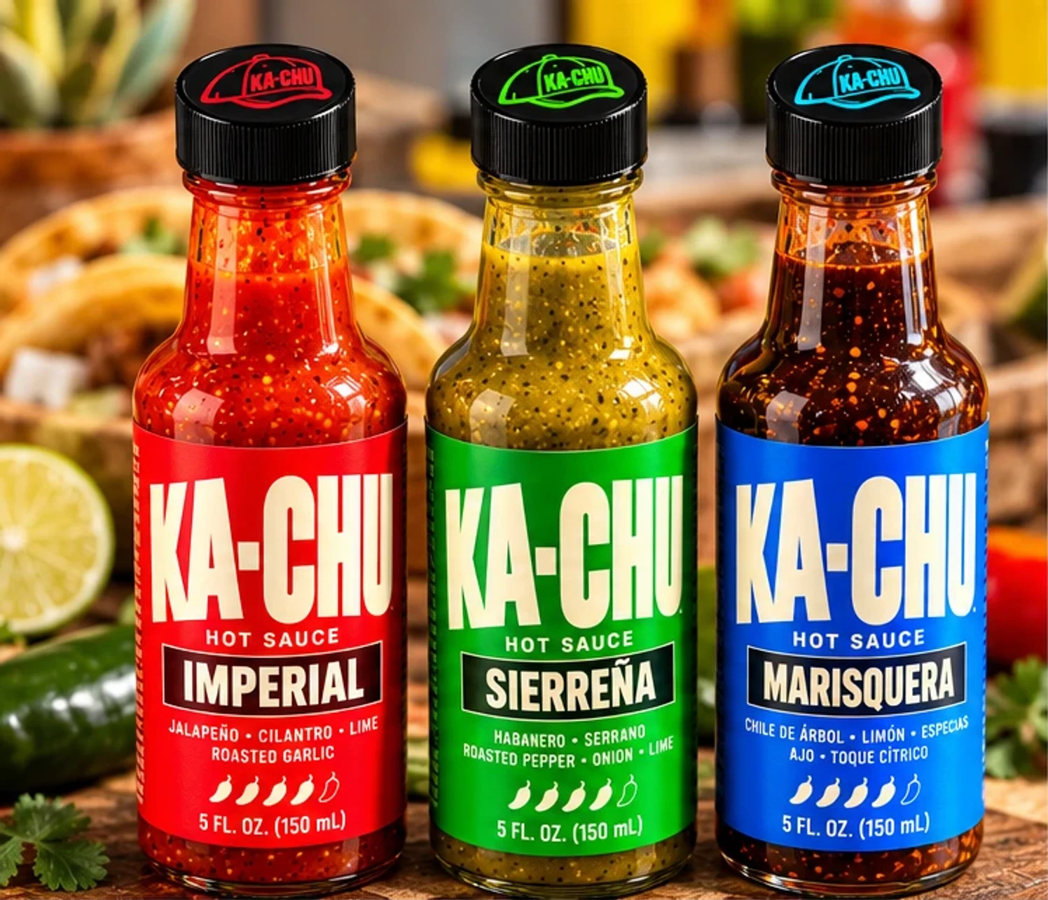 KA-CHU trio in front of tacos